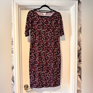 LuLaRoe Navy and Red Geometric Midi Dress
